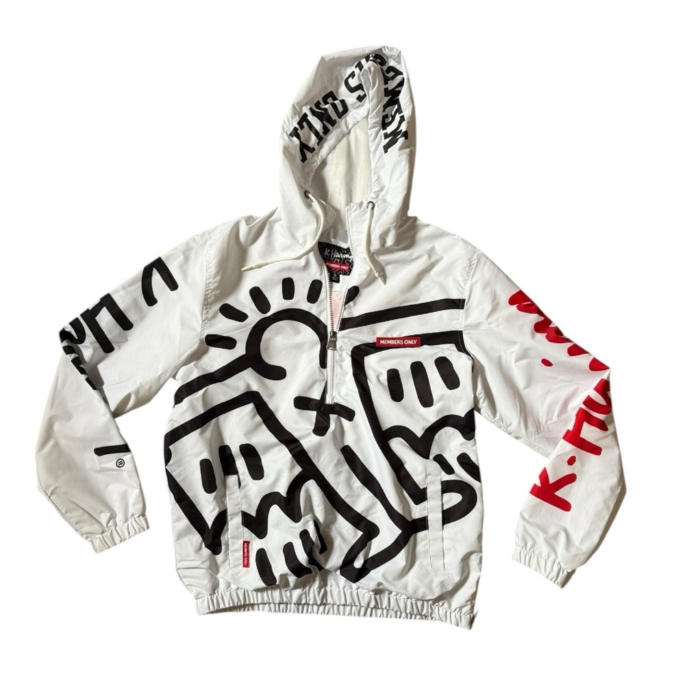 Members Only x Keith Haring Design Windbreaker Jacket NYC Brasil Size Large